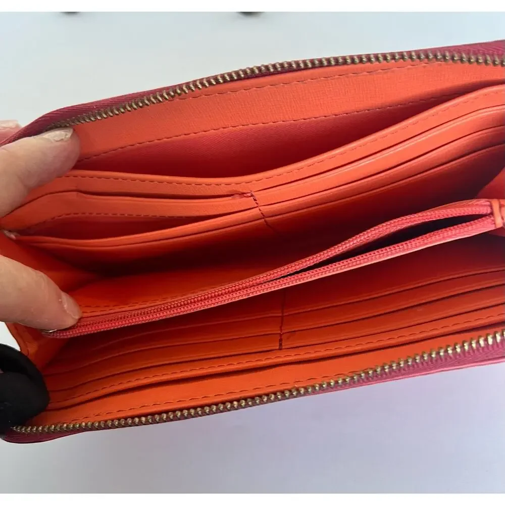 Fossil Wristlet Wallet Women‎ OS Coral Leather Zip Around Clutch